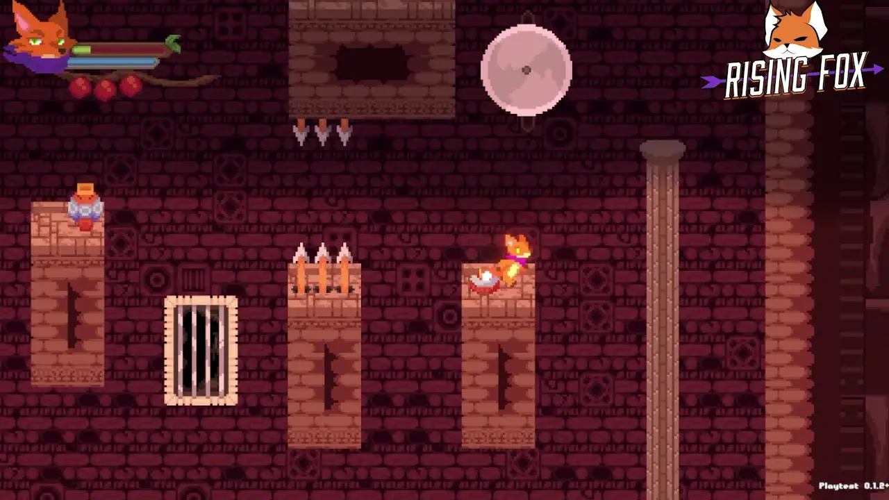 Nyx navigating spikes and platforms inside ancient ruins